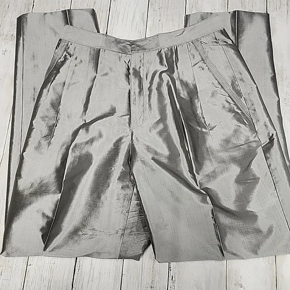 J.S. Thai 100% Silk Womens 2-Piece Set Handmade Plaid Shirt & Pants Silver Sz P - Picture 15 of 15